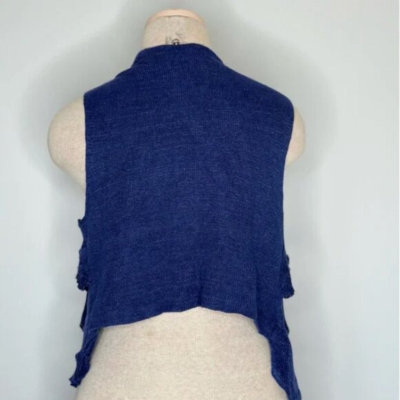 Theory Blue Isisa Ruffled Linen Blend Vest Cardigan Size Medium - Picture 3 of 11